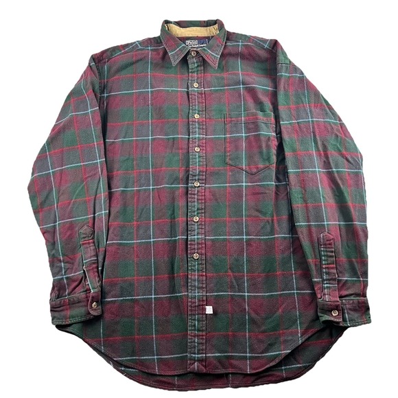 VTG Polo Ralph Lauren Heavy Flannel Shacket Work Shirt Men's XL Plaid Multicolor - Picture 1 of 10